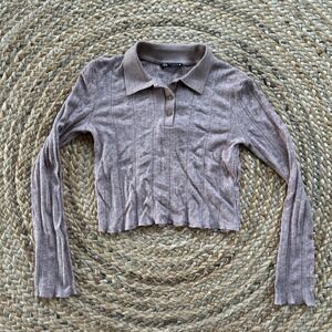 Zara Crop Top‎ Women Size M Knit Ribbed Collar